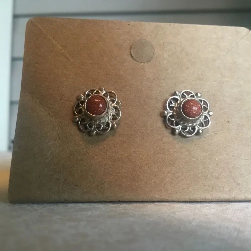 Sterling Silver Goldstone Earrings